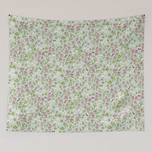 Item preview, Clover and Bees in pale blue designed and sold by thesweetestfern.