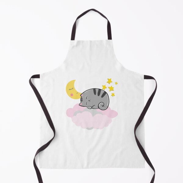 Item preview, Grey Cat Sleeping on Pink & Grey Clouds with Yellow Moon & Stars designed and sold by SuperKawaiiMoon.