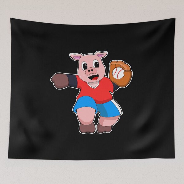 Item preview, Pig at Baseball with Baseball glove designed and sold by Snabdesign84.