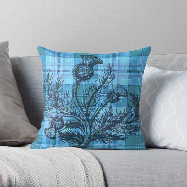 Hellblau Tartan und Distel Dekokissen
