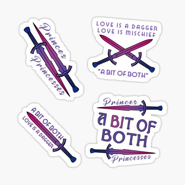 Item preview, Bisexual Trickster Stickerpack Princes and Princesses  “A Bit of Both, Love is a Dagger & Love is Mischief” designed and sold by MinaMonsterMash.