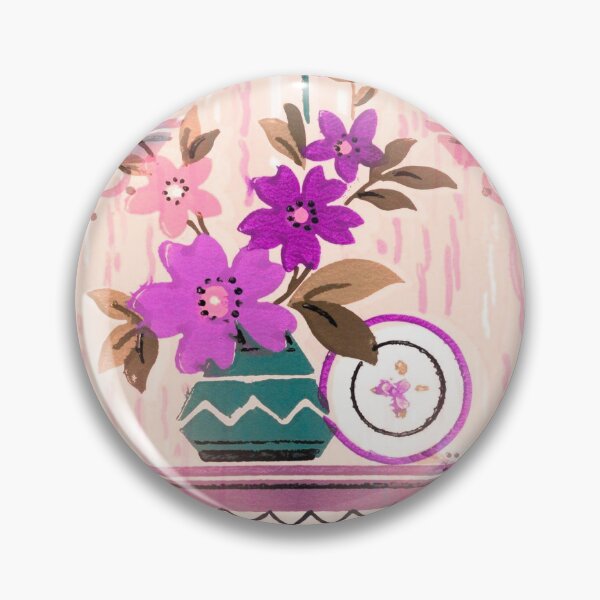 Item preview, Retro Kitchen Vintage Wallpaper Floral Pattern in Purple Lilac Violet Pink Teal Colors designed and sold by kmcs.