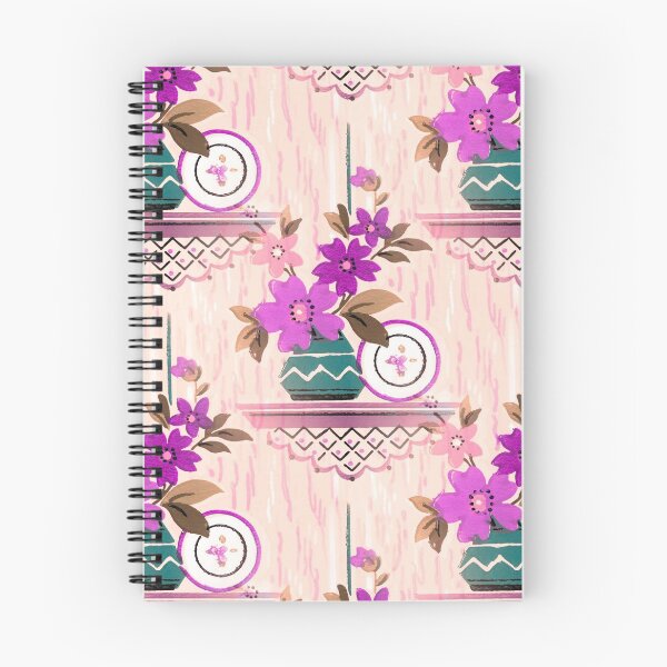 Item preview, Retro Kitchen Vintage Wallpaper Floral Pattern in Purple Lilac Violet Pink Teal Colors designed and sold by kmcs.