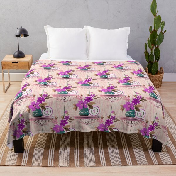 Item preview, Retro Kitchen Vintage Wallpaper Floral Pattern in Purple Lilac Violet Pink Teal Colors designed and sold by kmcs.