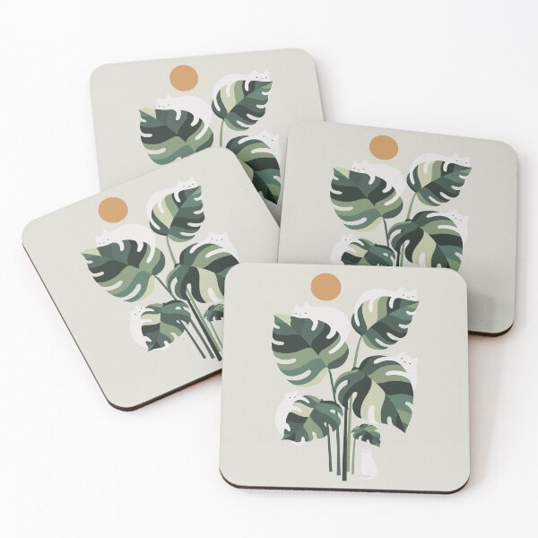 Cat and Plant 11 Coasters (Set of 4)