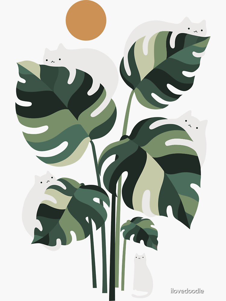 Thumbnail 3 of 3, Sticker, Cat and Plant 11 designed and sold by ilovedoodle.