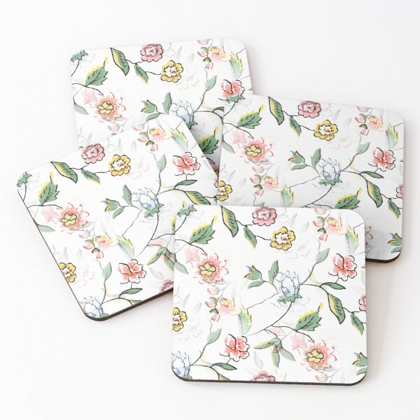 Item preview, Vintage Wallpaper Floral Pattern in Mustard Yellow Mauve Pink Light Blue Colors designed and sold by kmcs.