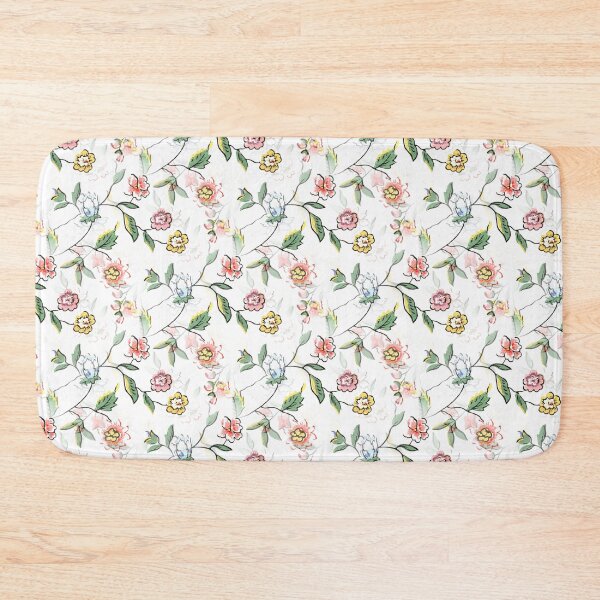 Item preview, Vintage Wallpaper Floral Pattern in Mustard Yellow Mauve Pink Light Blue Colors designed and sold by kmcs.
