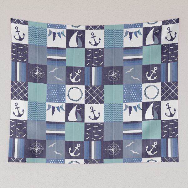 Item preview, Nautical Patchwork Squares Pattern designed and sold by HotHibiscus.