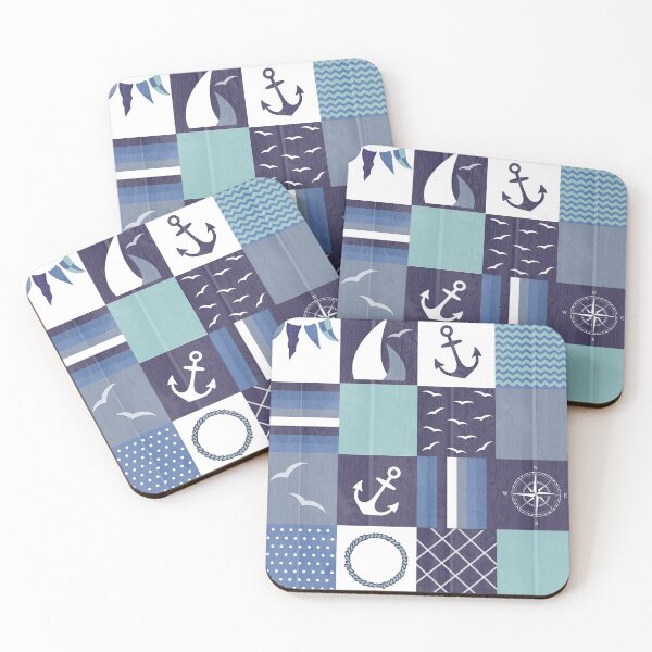 Item preview, Nautical Patchwork Squares Pattern designed and sold by HotHibiscus.
