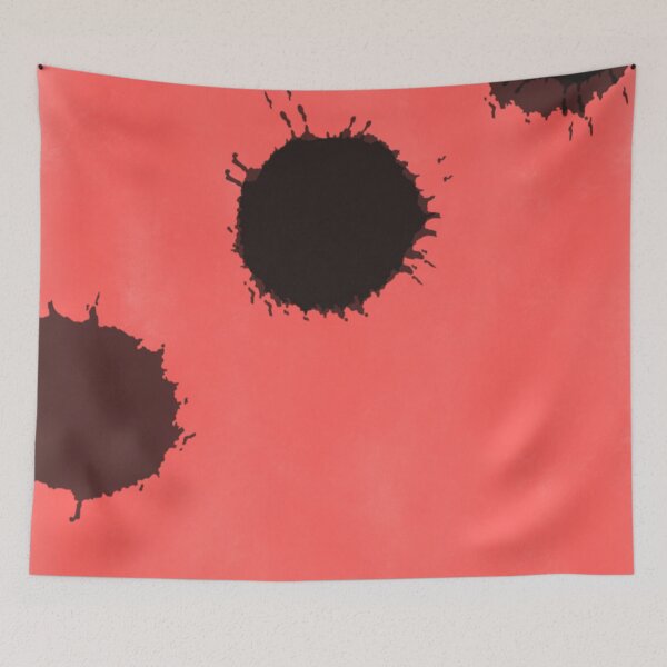 Item preview, Black large paint splatter on red background designed and sold by WorldOfWendyArt.
