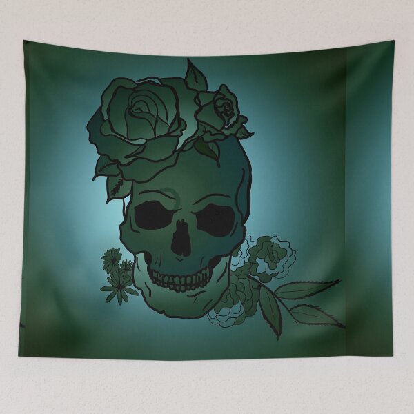Item preview, Dark Green Skull and Roses designed and sold by MqBelle.