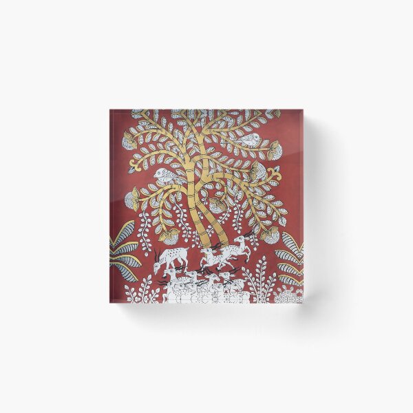 Item preview, Tree of life ( Red and Gold) indian folk art print in phad style designed and sold by gopalpjoshi.