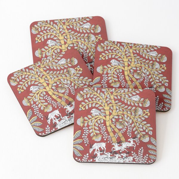 Item preview, Tree of life ( Red and Gold) indian folk art print in phad style designed and sold by gopalpjoshi.
