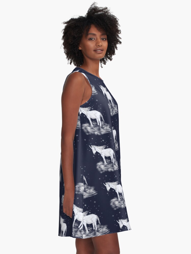 Alternate view of Whimsical Unicorn and Stars Design A-Line Dress