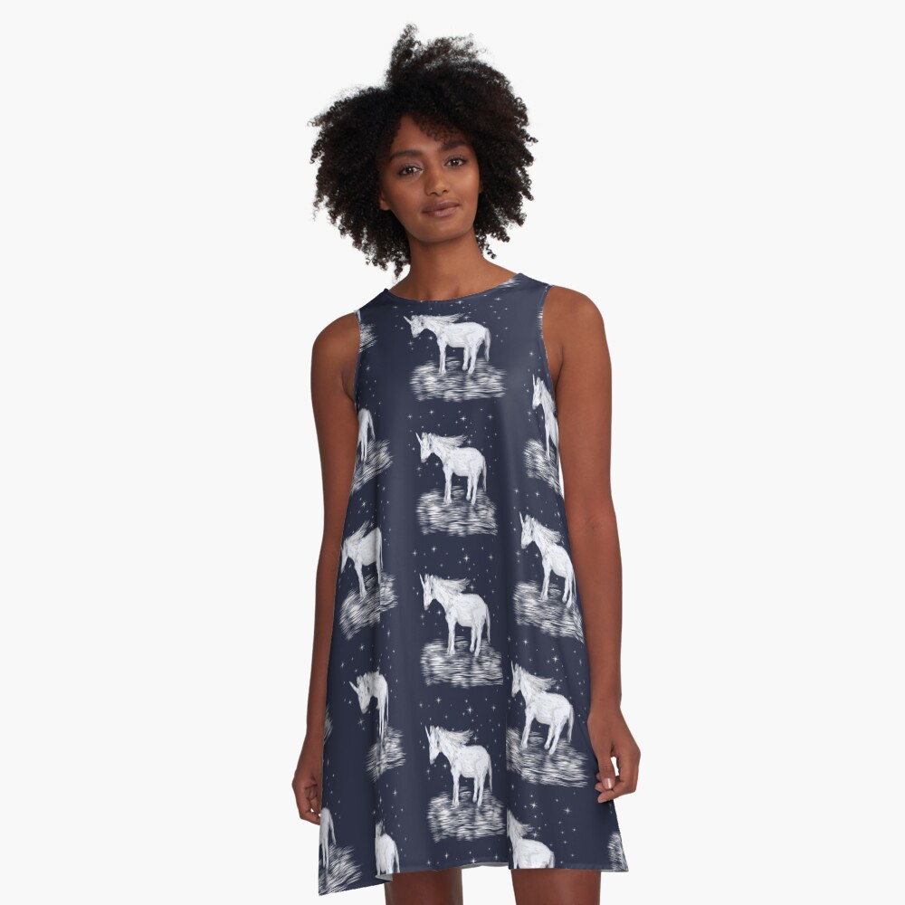 Whimsical Unicorn and Stars Design A-Line Dress