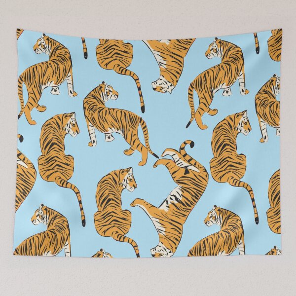 Item preview, French Blue Pink Tiger Repeating Print- Preppy Modern Contemporary designed and sold by PeriodicLabel.