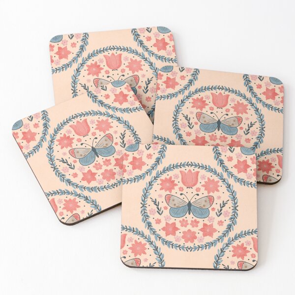 Item preview, Teal Blue and Pink Butterfly Wreath Pattern  designed and sold by Lavender Mint Graphics.