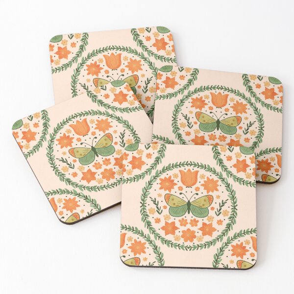 Item preview, Orange and Green Butterfly Floral Wreath Pattern  designed and sold by Lavender Mint Graphics.