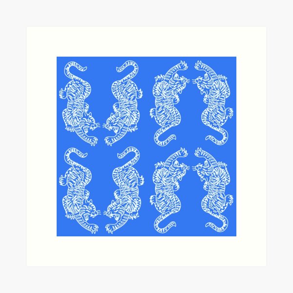 Aperçu de l'œuvre Multi Bleu Rose Tigre Répétant Impression - Preppy Moderne Contemporain créée et vendue par PeriodicLabel.