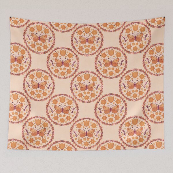 Item preview,  Orange and Rust Butterfly Floral Wreath Pattern  designed and sold by Lavender Mint Graphics.