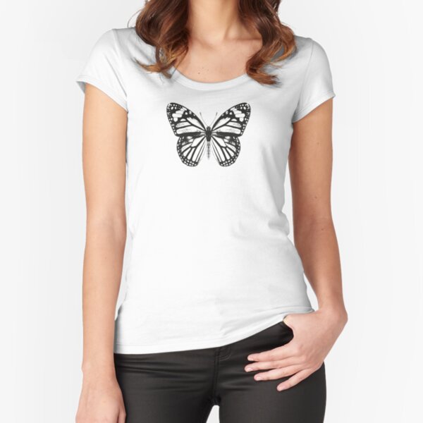 Monarch Butterfly | Vintage Butterflies | Black and White | Fitted Scoop T-Shirt