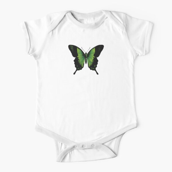 Green Butterfly | Vintage Butterfly | Green and Black | Short Sleeve Baby One-Piece