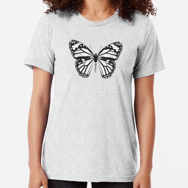 Monarch Butterfly Pattern | Monarch Butterfly | Vintage Butterflies | Butterfly Patterns | Black and White |  Tri-blend T-Shirt