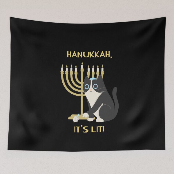 Item preview, Hanukkah, It's Lit! Dreidel Chanukah Jewish Cat Menorah designed and sold by LittleFlairTee.