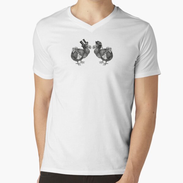 Mr and Mrs Dodo | Dodo Couple | Vintage Dodos | Black and White | V-Neck T-Shirt