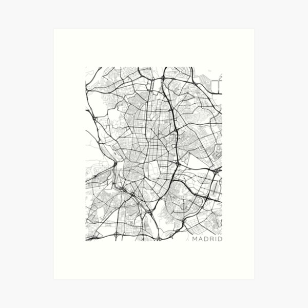 Item preview, Madrid Map, Spain - Black and White designed and sold by MainStreetMaps.