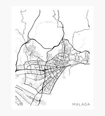 Malaga Map, Spain - Black and White Photographic Print