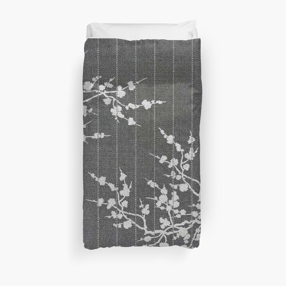 "Cherry blossoms grey pinstripe" Duvet Cover by Drewbm Redbubble