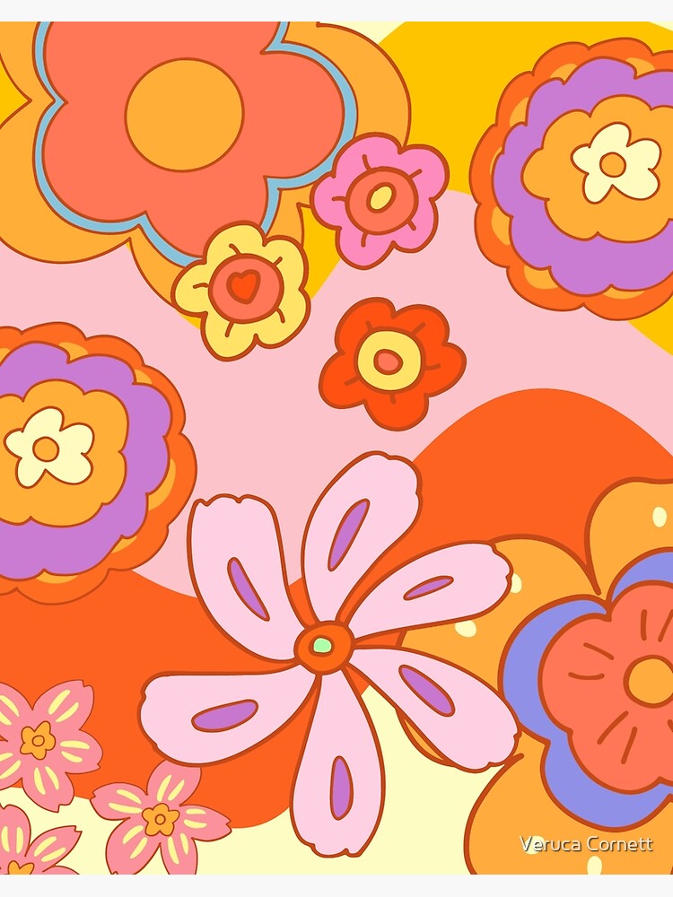 Retro Groovy flowers stickers By JulyG art store