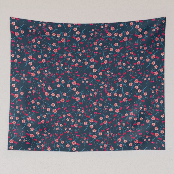 Item preview, Navy Cherries & Blossoms designed and sold by lizart-creative.