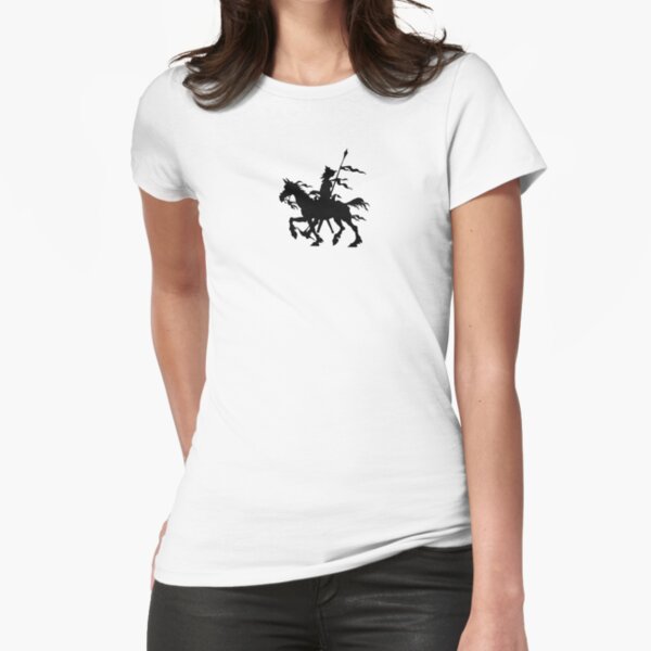 Don Quixote of La Mancha and Rocinante | Don Quixote Silhouette | Black and White | Fitted T-Shirt