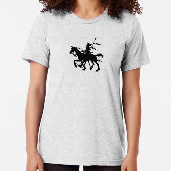 Don Quixote of La Mancha and Rocinante | Don Quixote Silhouette | Black and White | Tri-blend T-Shirt