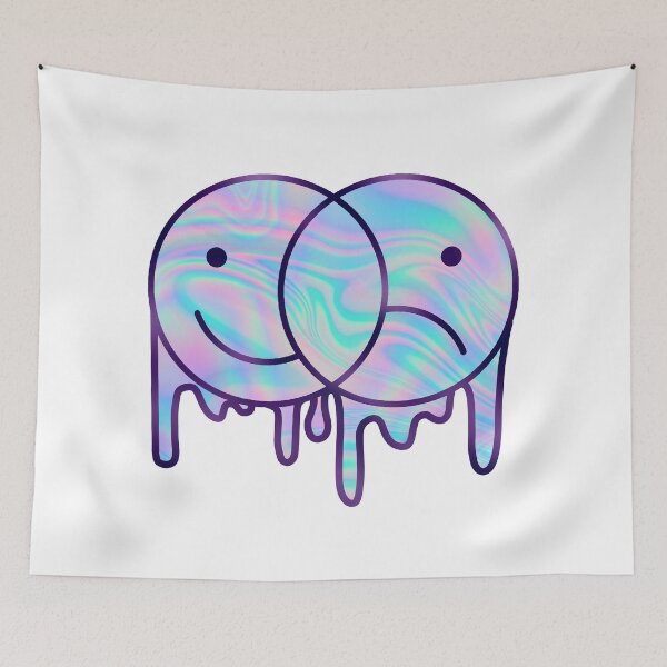 Item preview, trippy holo Happy Sad face designed and sold by ChaotiKatt.