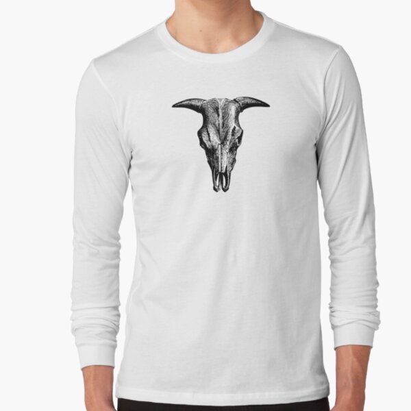 Vintage Animal Skull | Bull Skull | Steer Skull | Cow Skull | Sheep Skull | Horned Skull | Black and White | Long Sleeve T-Shirt