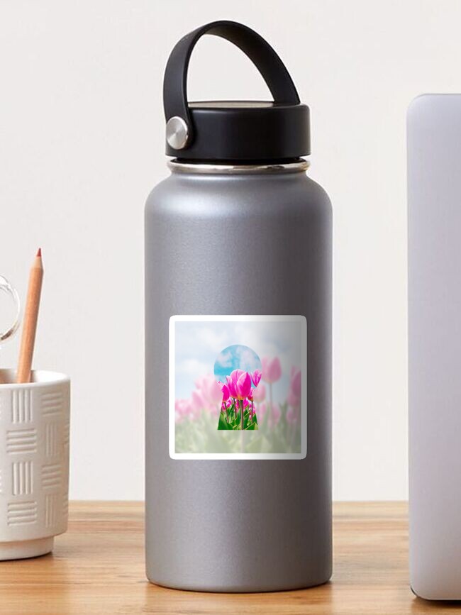 Thumbnail 1 of 3, Sticker, Tulip Field Keyhole View designed and sold by Cinders-Embers.