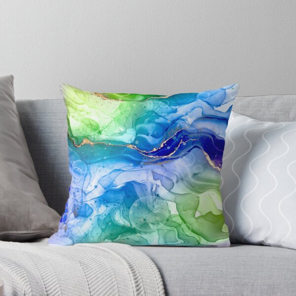 Item preview, H2 Liquid Gold & Ink Modern Abstract Pattern in Blue Seafoam Green Indigo designed and sold by PixDezines.