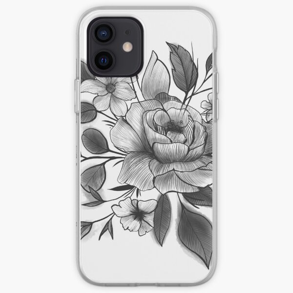 Peony Black Lines iPhone Soft Case