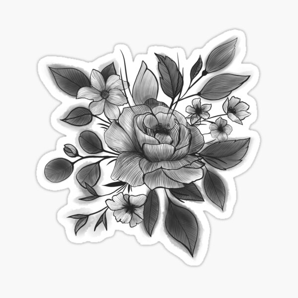 Peony Black Lines Sticker