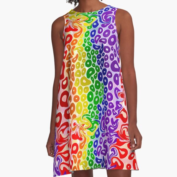 Rainbow Donuts in Rainbow Space A-Line Dress