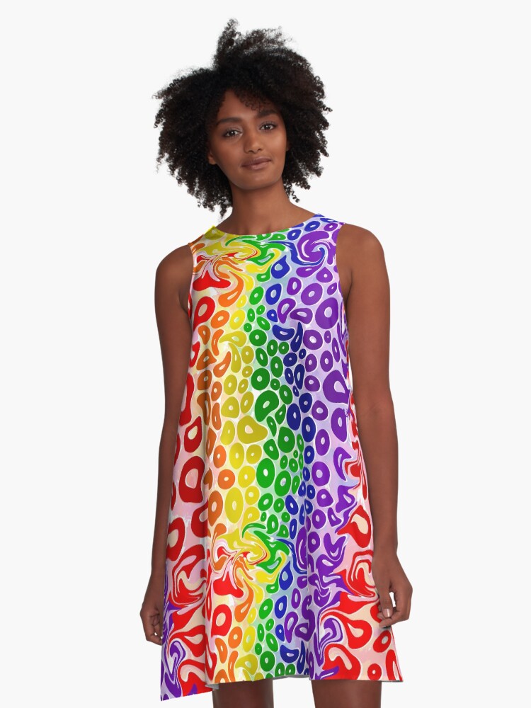 Thumbnail 1 of 4, A-Line Dress, Rainbow Donuts in Rainbow Space designed and sold by ThatsJustJilly.
