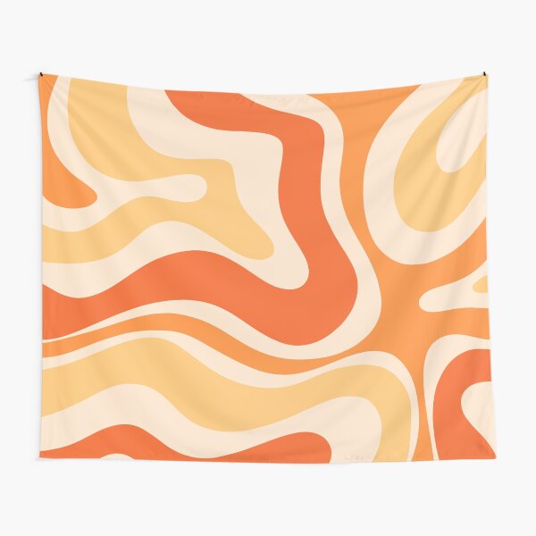 Retro Modern Liquid Swirl Abstract Pattern Square in Orange and Tangerine Tones Tapestry