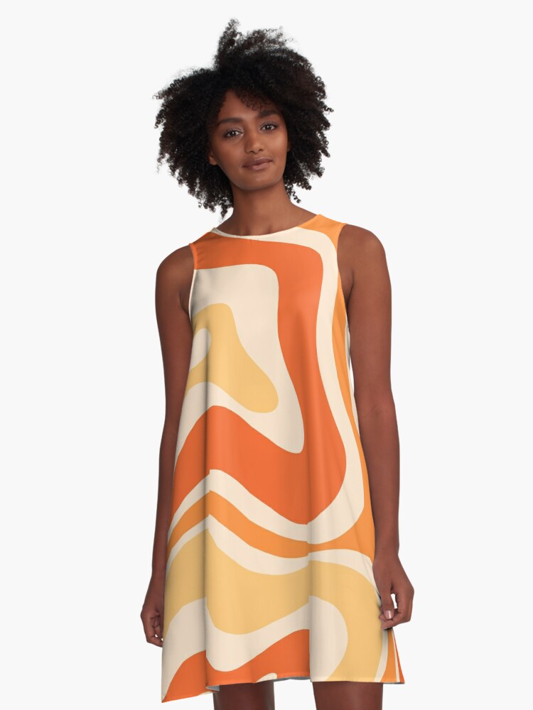 Retro Liquid Swirl Abstract Pattern Square Tangerine Orange Tones