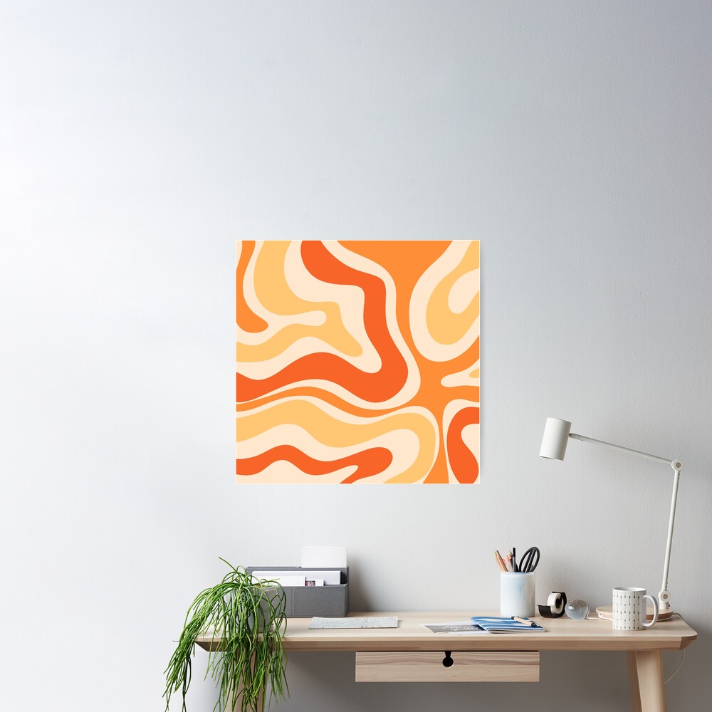 Retro Liquid Swirl Abstract Pattern Square Tangerine Orange Tones