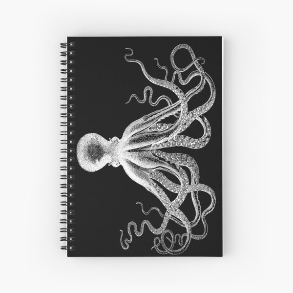 Octopus | Vintage Octopus | Tentacles | Sea Creatures | Nautical | Ocean | Sea | Beach | Black and White | Spiral Notebook
