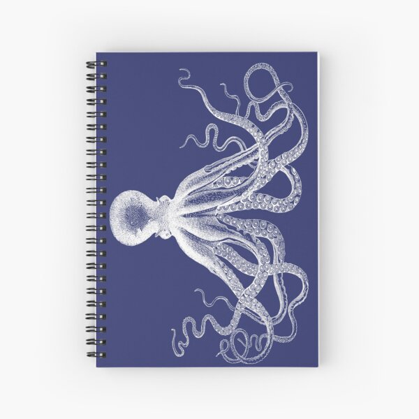 Octopus | Vintage Octopus | Tentacles | Sea Creatures | Nautical | Ocean | Sea | Beach | Navy Blue and White |  Spiral Notebook